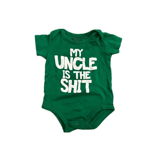 3/10$ Spencer's Green baby bodysuit/onesie “my uncle is the sh*t” size 12m